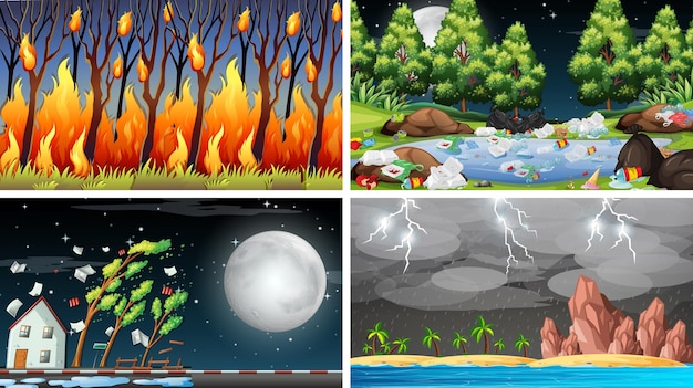 Vector set of polluted scenes