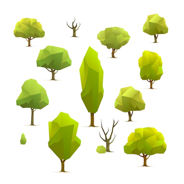 Set of polygonal geometric trees, vector illustration