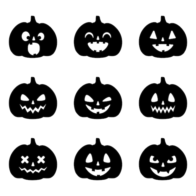 Vector set pompoengezichten voor halloween