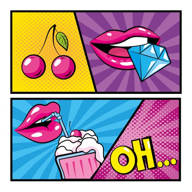 Set pop art comic patch design