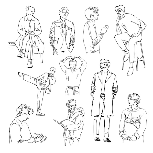 Vector set of portrait man line art