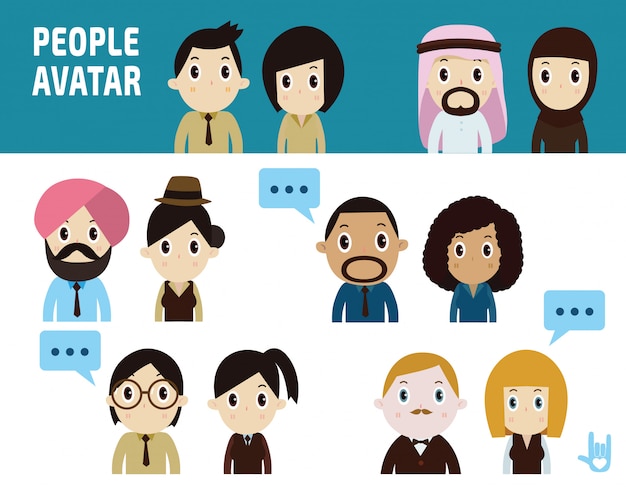 set of portrait people icons. 