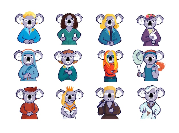 The set portraits of cartoon koalas Collection Girl power