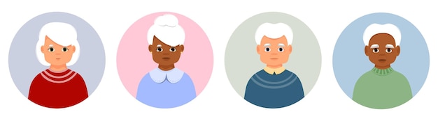 Vector set of portraits of elderly people avatar of female and male person vector icon of senior adult