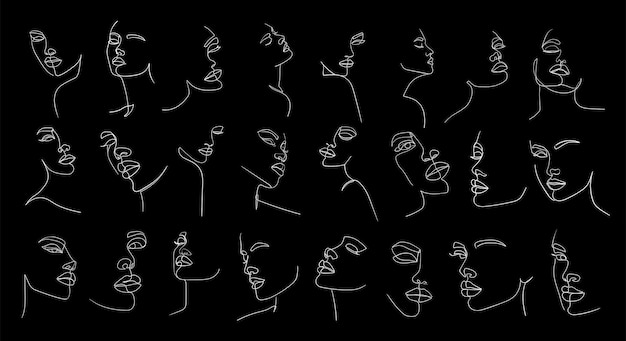 Set di ritratti semplice illustrazione vettoriale minimalista del viso di una bella donna disegno in linea