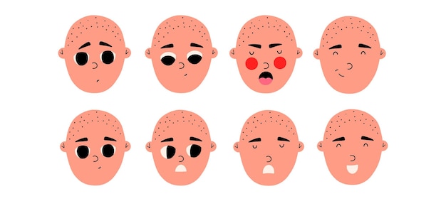 Set portretten van emotionele babyjongen Verschillende stemmingen Vectorillustratie in vlakke stijl