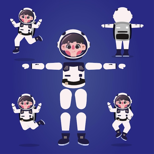 Vector set pose charcters astronout for motiongraph