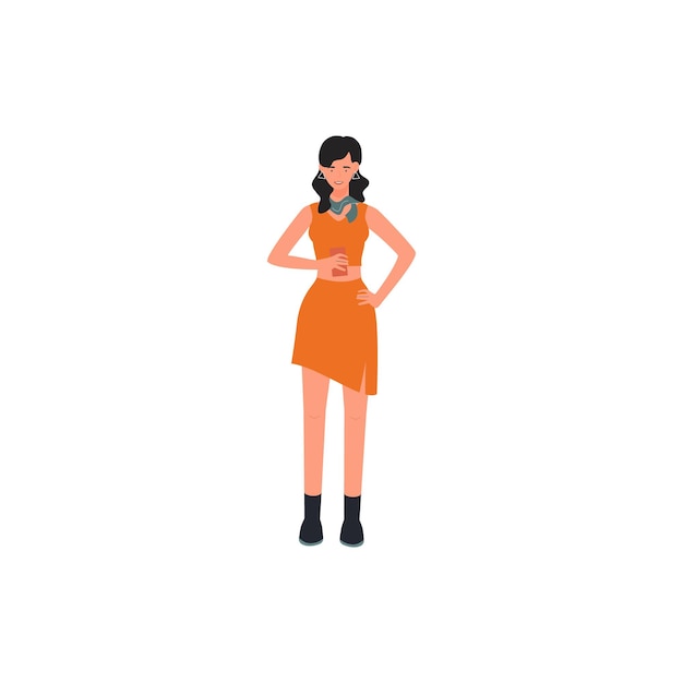 Set of poses of beautiful women in neat clothes vector