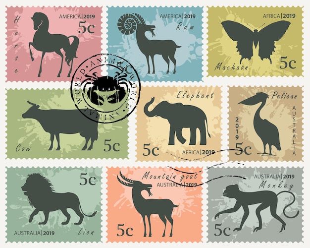 set of postage stamps with animals