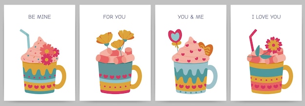 Set of postcards Happy Valentine's Day invitations declarations of love
