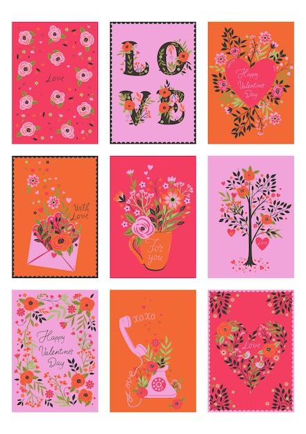 Vettore set di cartoline per san valentino isolato su sfondo bianco grafica vettoriale