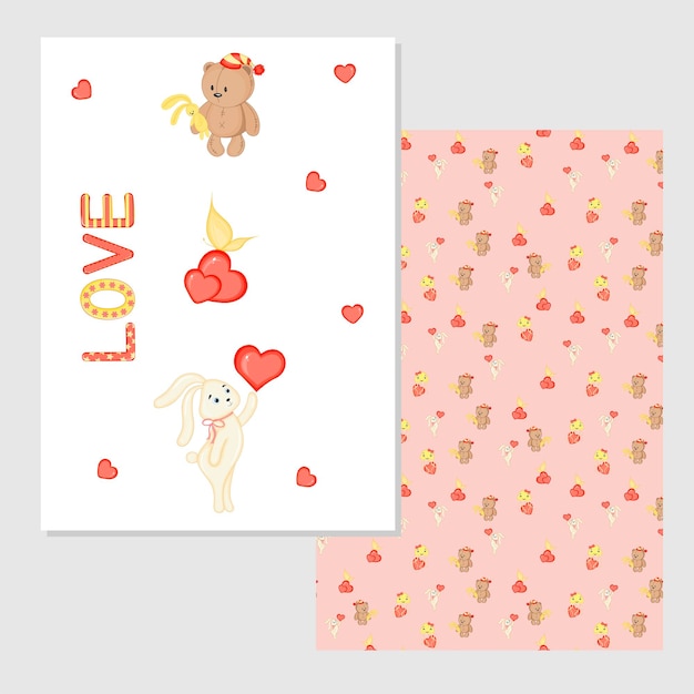 Набор открыток на День святого Валентина Векторная иллюстрация с животными на День святого Валентина Шаблон для приглашений на открытки