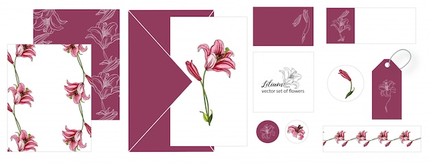 Set of postcards with Lily flowers