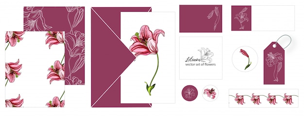 Set of postcards with Lily flowers