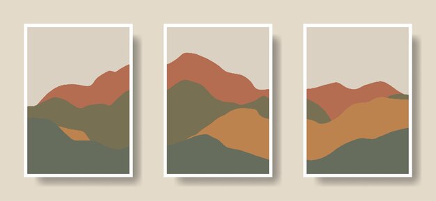 Set of poster art hand drawn boho montains illustration