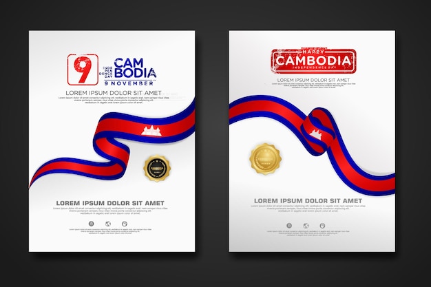 Set poster design cambodia independence day background template