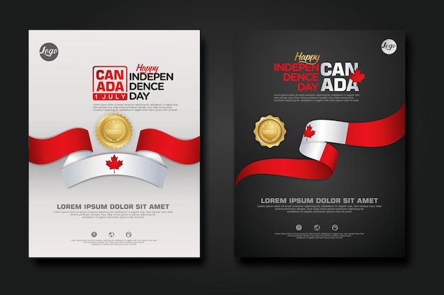 Set poster design canada happy independence day background template