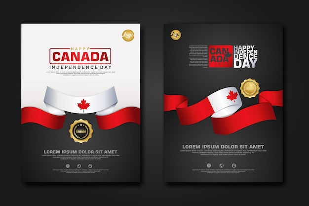 Set poster design Canada happy Independence Day background template