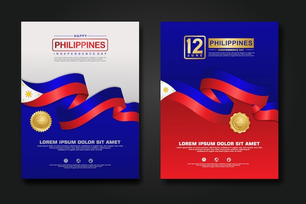 Set poster design philippines happy independence day background template