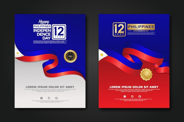 Set poster design philippines happy independence day background template