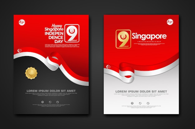 Set poster design singapore happy national day background template