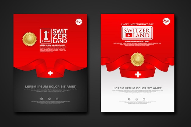 Set poster design Switzerland happy Independence Day background template