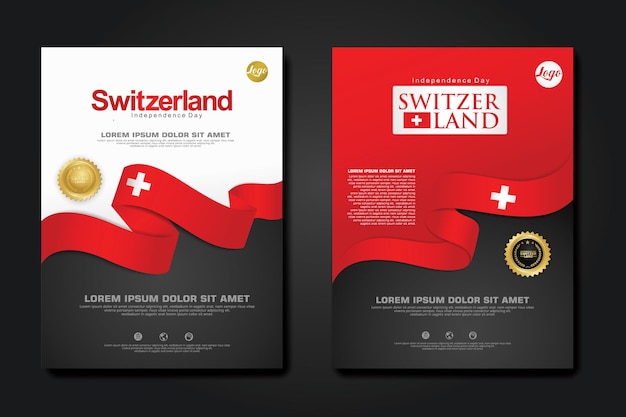 Set poster design Switzerland happy Independence Day background template