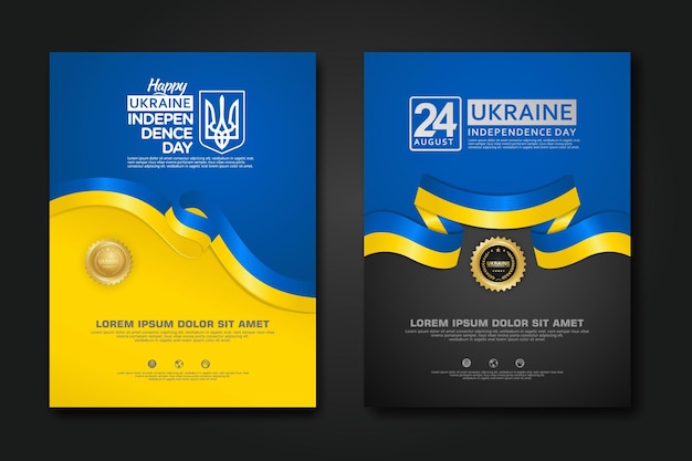 Vector set poster design ukraine happy independence day background template