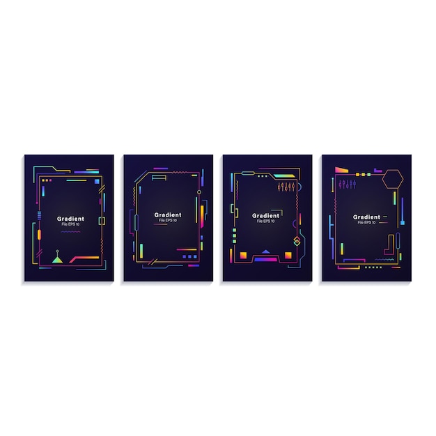 Vector set of poster template designs, book covers. black gradient background with dynamic and colorful abs