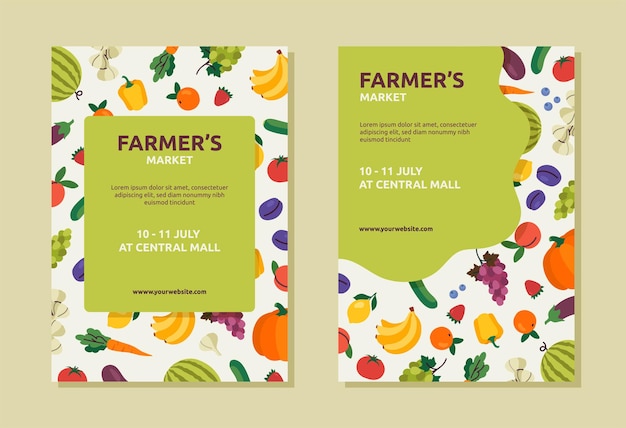 set of poster with vegetables natural and organic products with vitamins banana cucumber watermelon