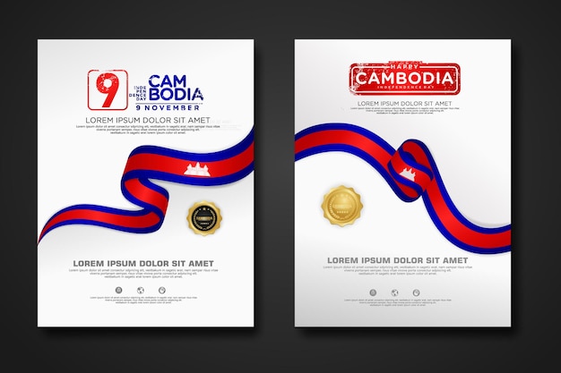 Set posterontwerp Cambodja onafhankelijkheidsdag achtergrond sjabloon