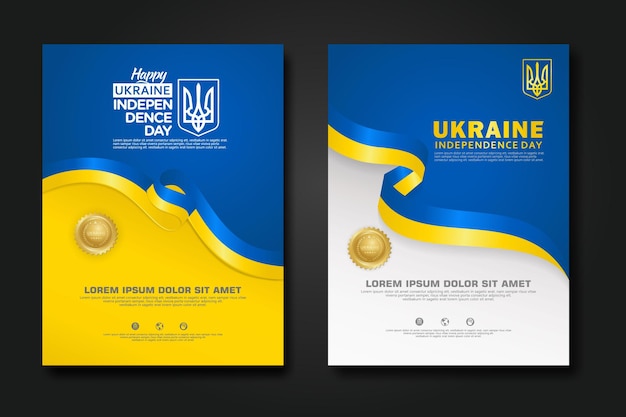 Set posterontwerp Oekraïne happy Independence Day achtergrond sjabloon