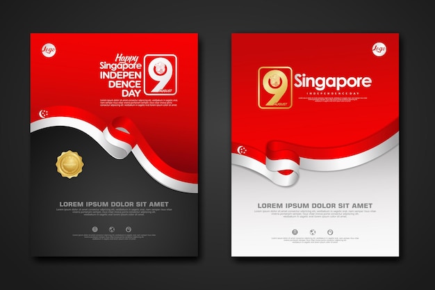 Set posterontwerp Singapore gelukkige nationale feestdag achtergrondsjabloon