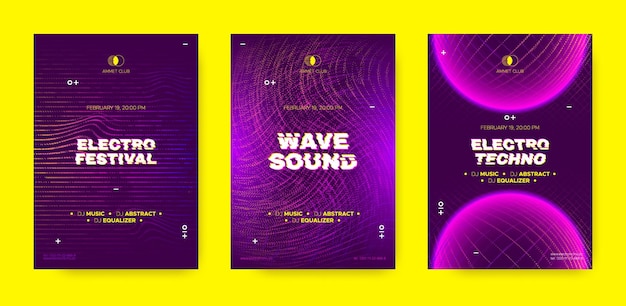 Vector set of posters for electronic music