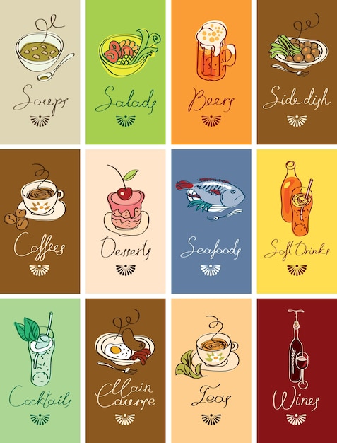 Vector set of posters on food and drink theme