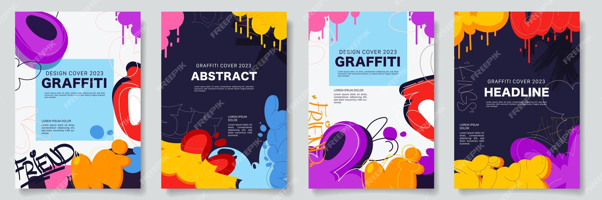 Premium Vector | Set of posters in graffiti style vector drawing wall ...