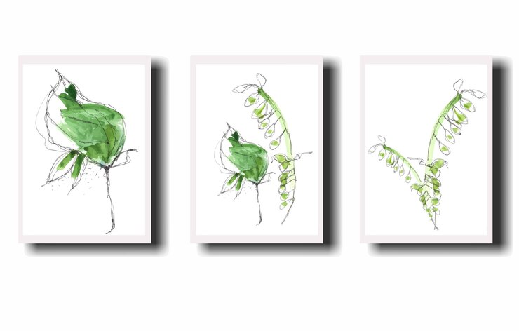 Vector set of posters leaves and twigs doodle for interior and other