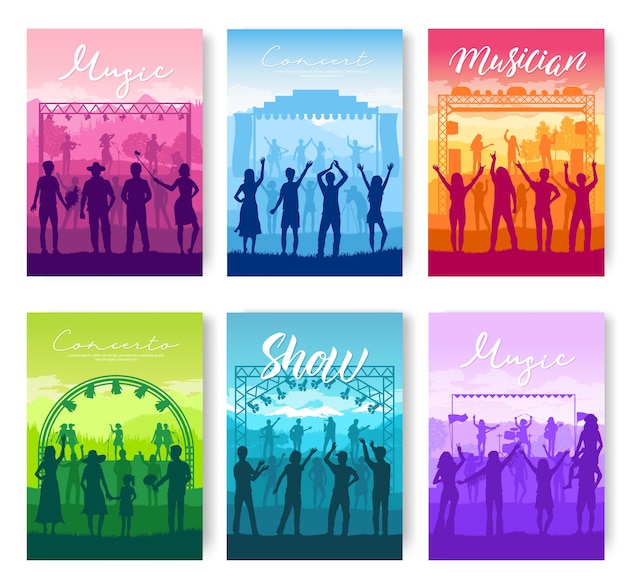 Set of posters of Musical festival on outdoor airpark