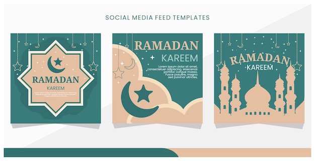 Una serie di poster per il ramadan con l'immagine di una moschea e le parole 