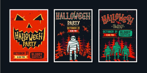 Set posters voor Halloween-feestuitnodigingen