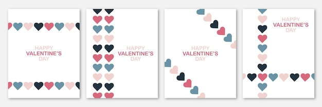 Vector set posters voor valentijnsdag kleurrijke hartjes op een witte achtergrond