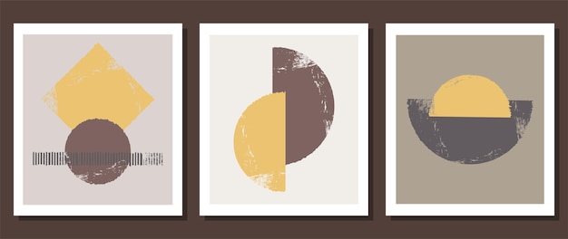 A set of posters with a geometric design. Elements of primitive forms. Modern style. Boho