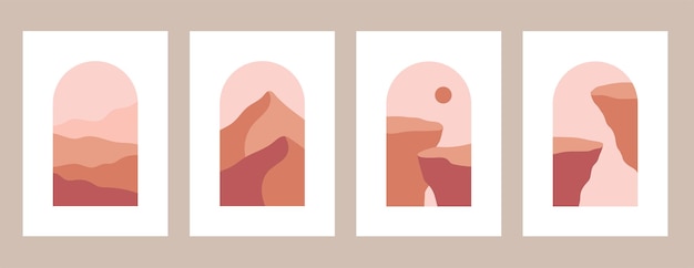 Set of posters with mountain landscape concept and pastel colors