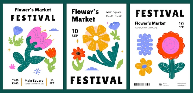 a set of posters with simple huge flowers and leaves