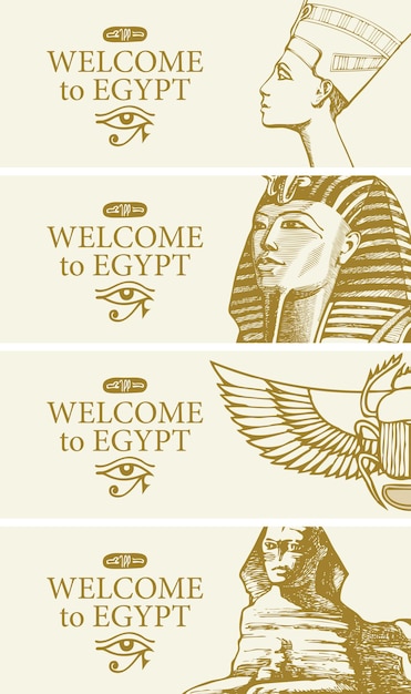 Vector set of  posters  with with sphinx and pyramids