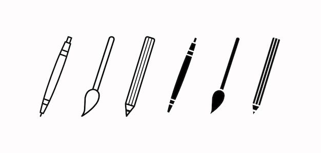 Set potloodiconen Lijnset potloden van verschillende vormen pictogrammen Vectorpictogrammen