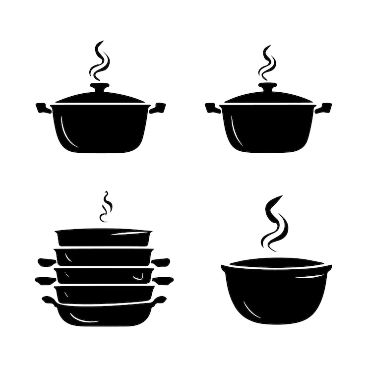 Vector a set of pots and pans with the words cooking on them