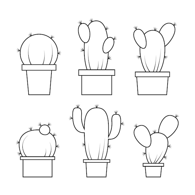 Set of potted cacti coloring page