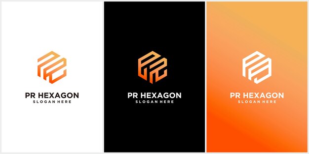 Set of pr hexagon logo templates