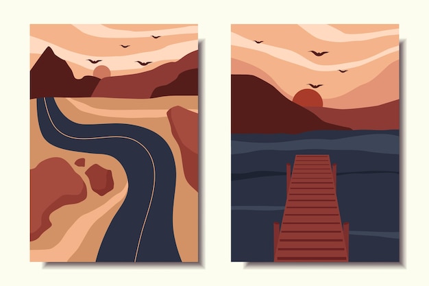 set prachtige posters met abstract landschap